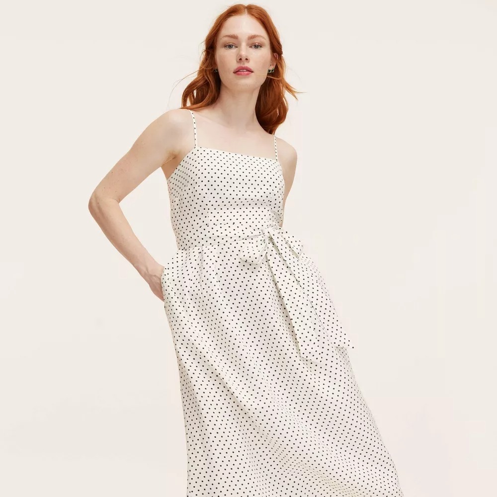 New! Kate Spade x Target Small Mini Polka Dot Tie-Waist Midi Dress S Cream/Black - Picture 4 of 7